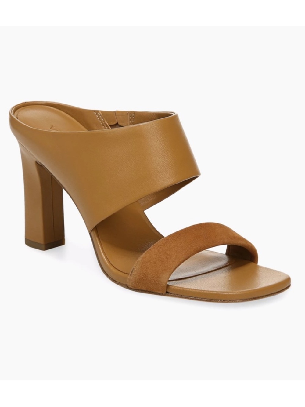 Vince "Quinn" Brown Tan Suede Leather High Block Heel Mule Sandals - Picture 3 of 15